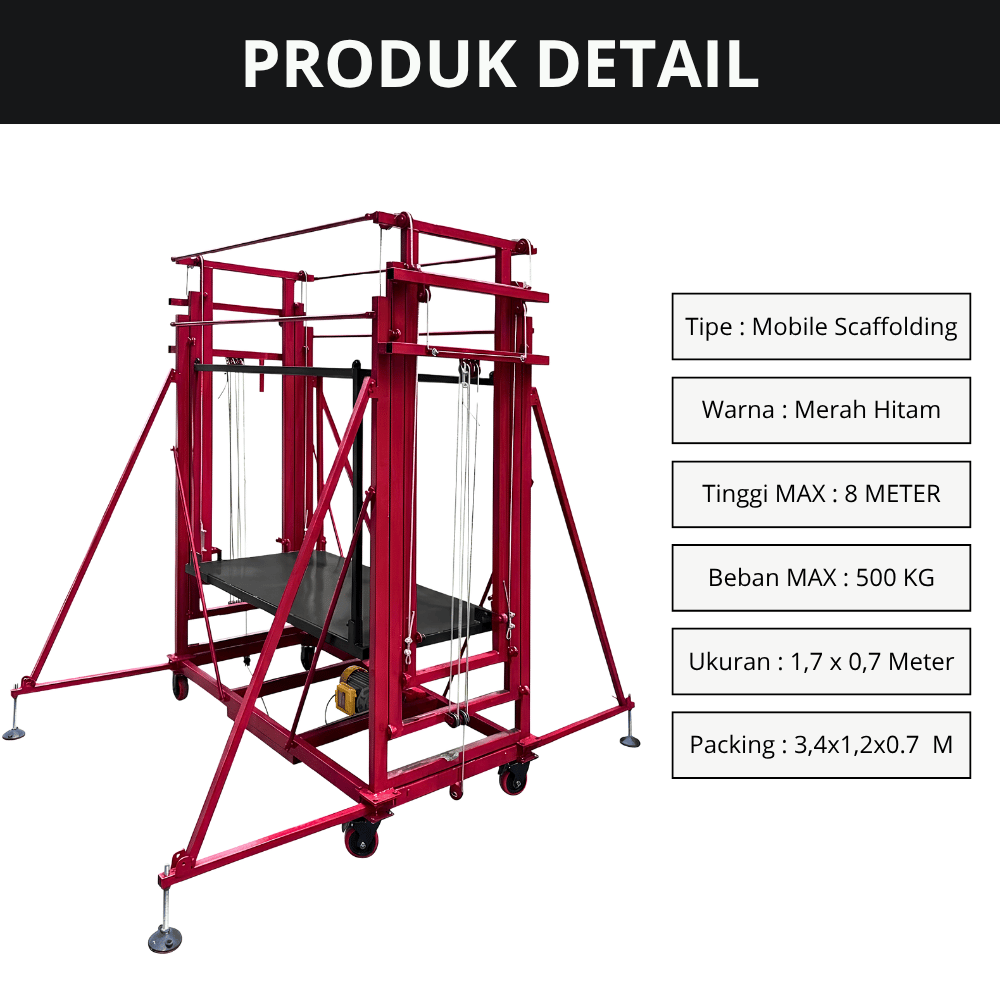 Elektrik Scaffolding Platform 8 Meter Mobile Folding Lift 500 kg Remote Control - Gambar 3