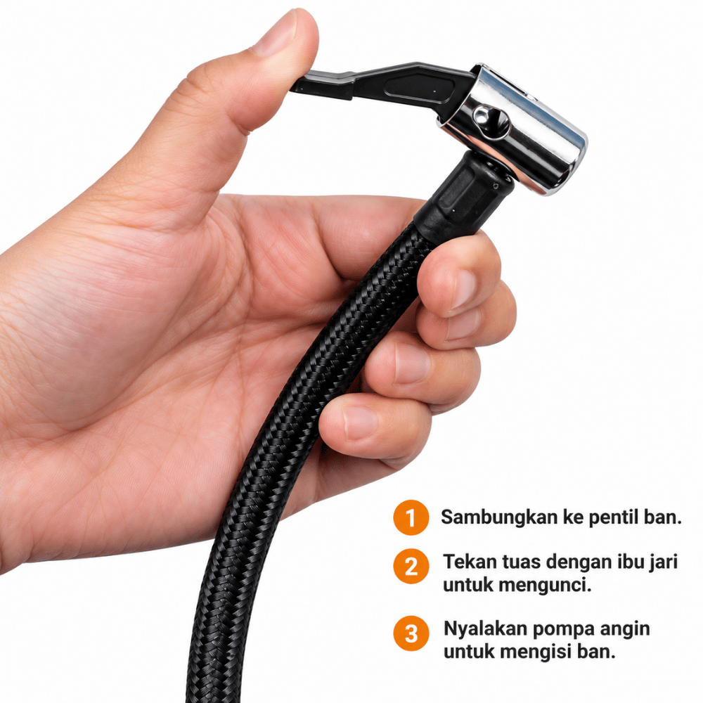 Selang Pompa Angin Ban Mobil Motor Inflator Fleksibel dengan Kepala Klip dan Ulir 6mm Panjang 32cm - Gambar 3