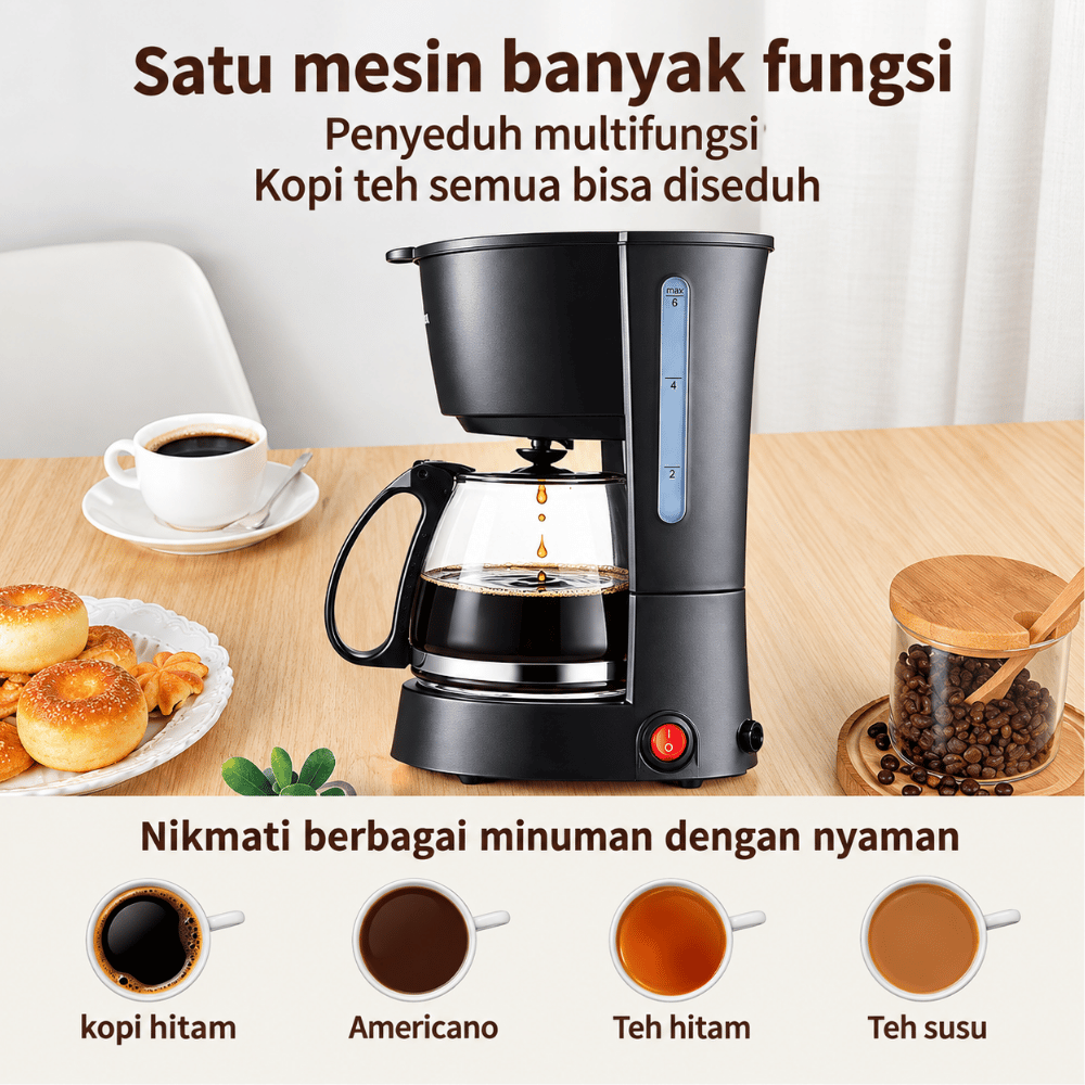 Mesin Pembuat Kopi Tetes Elektrik 2 in 1 Coffee Maker Multifungsi - Gambar 3