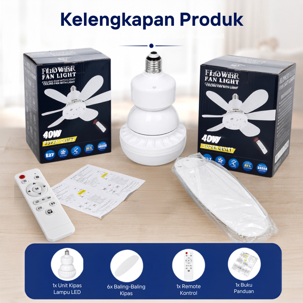 Kipas Angin Lampu Plafon LED Remote Control 30W 40W Fitting E27 Terbaik - Gambar 5