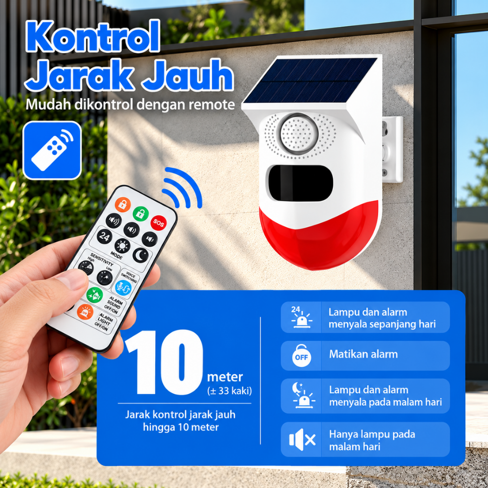 Alarm Sensor Gerak PIR Tenaga Surya Outdoor dengan Remote Kontrol - Gambar 4