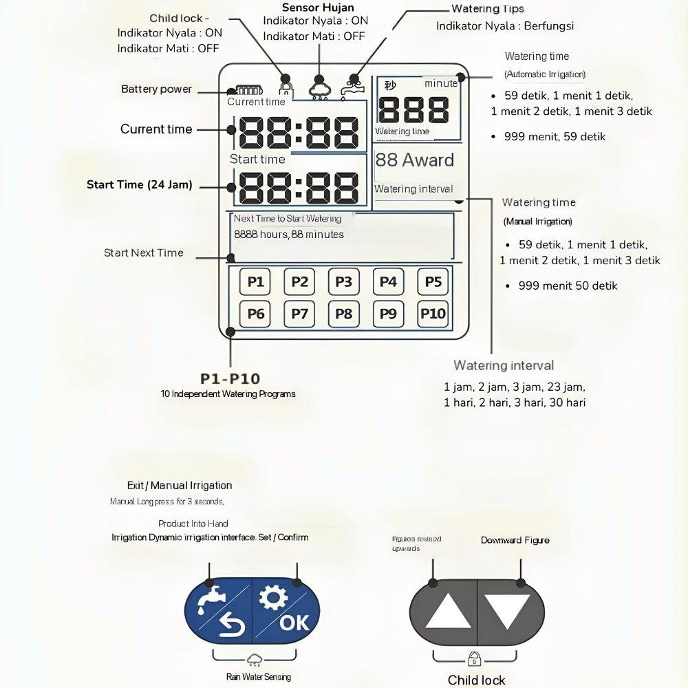 Digital Water Timer Kran Irigasi Otomatis Sensor Hujan Otomatis Penyiram Tanaman Kebun - Gambar 5