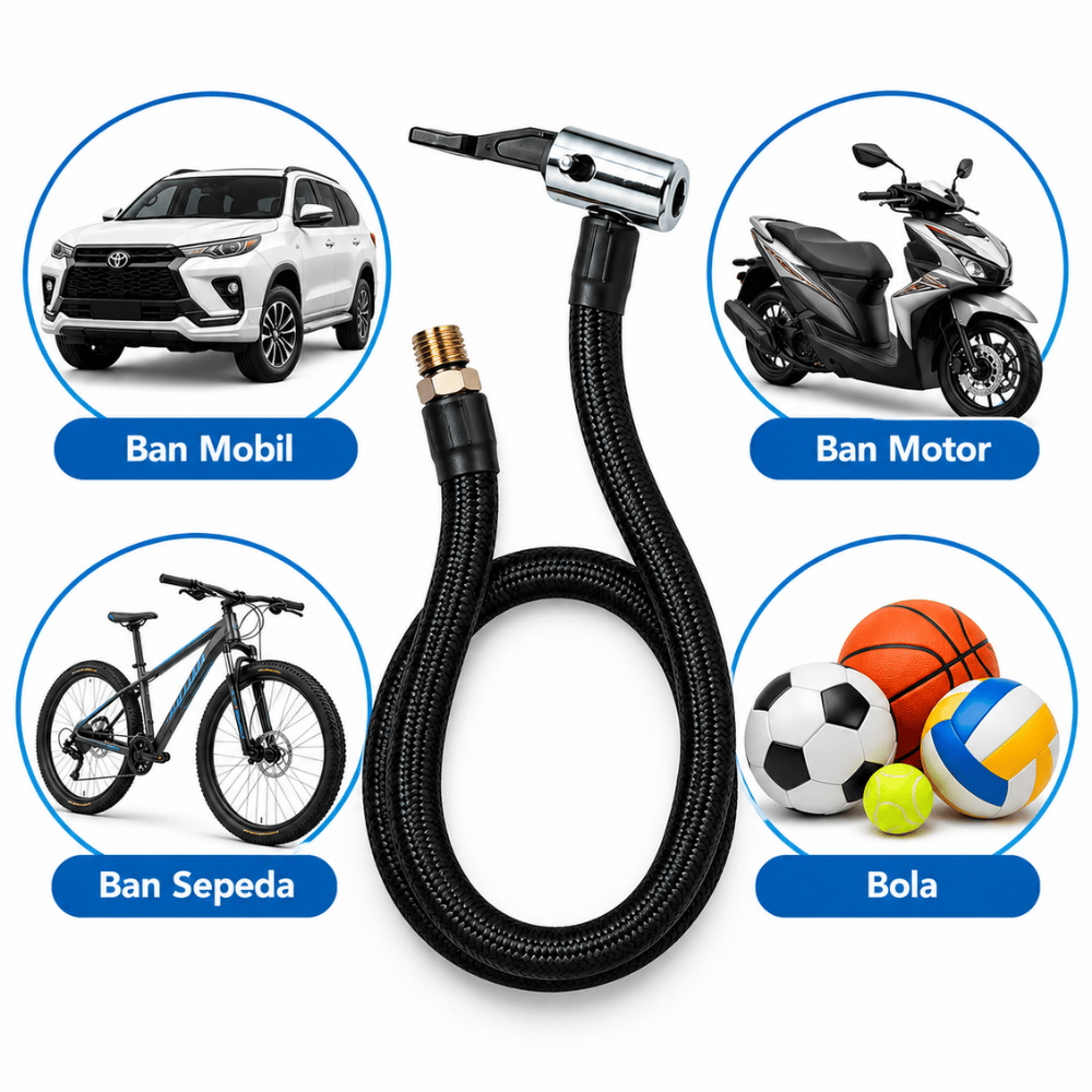 Selang Pompa Angin Ban Mobil Motor Inflator Fleksibel dengan Kepala Klip dan Ulir 6mm Panjang 32cm - Gambar 5
