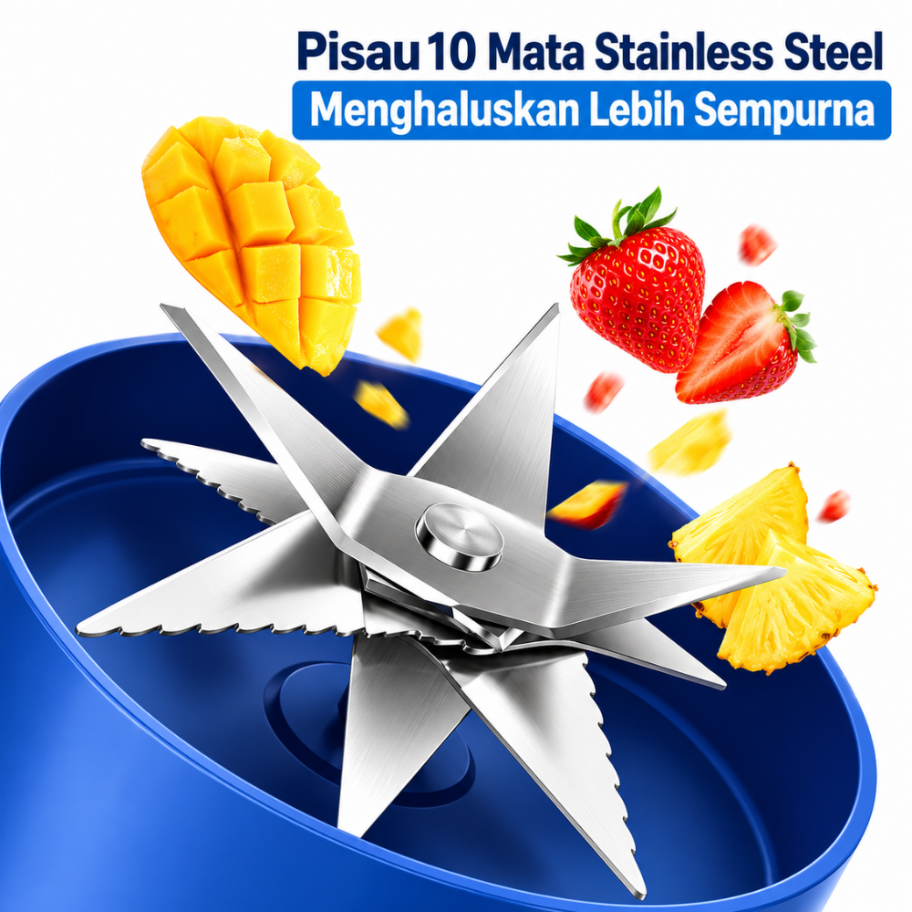 Blender Portable Juicer 600ml 2400mAh 10 Mata Pisau Stainless Steel - Gambar 2
