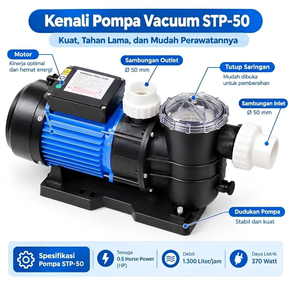 Paket Vacuum Kolam Renang STP-50 Pompa Vacuum STP-100 Pembersih Kotoran Kolam - Gambar 2