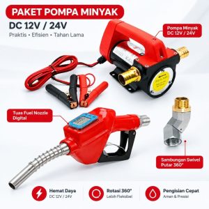 Pompa Transfer Minyak Solar AC DC Paket Pompa Minyak Oli Fuel Nozzle Flowmeter Digital