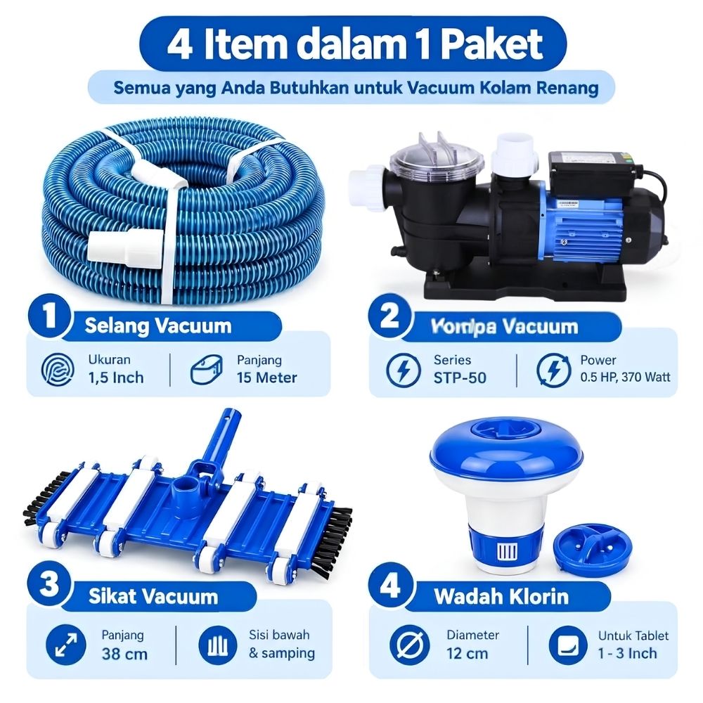 Paket Vacuum Kolam Renang STP-50 Pompa Vacuum STP-100 Pembersih Kotoran Kolam - Gambar 5